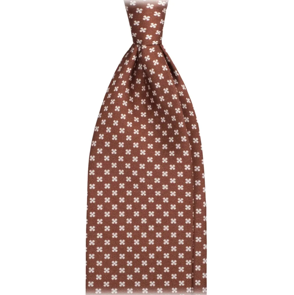 Viola Milano - Clover Floral Selftipped Italian Silk Tie - Brown - Handmade in Italy - Luxury Exclusive Collection - Avvenice