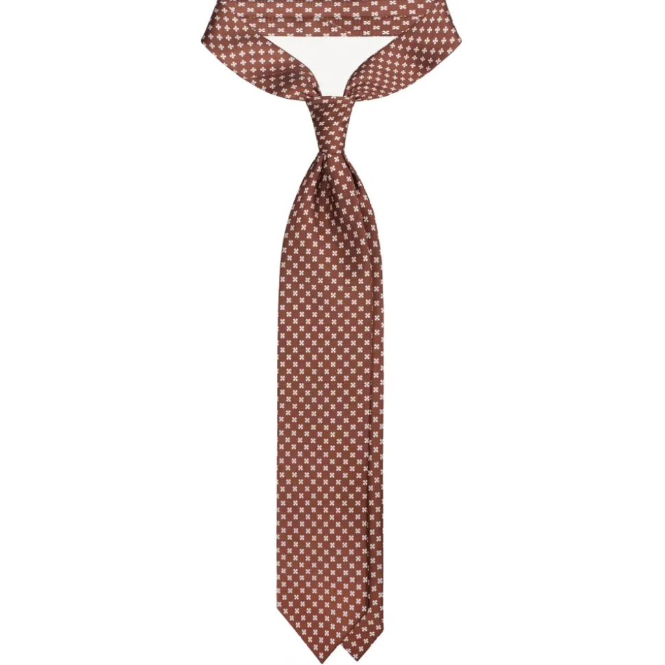 Viola Milano - Clover Floral Selftipped Italian Silk Tie - Brown - Handmade in Italy - Luxury Exclusive Collection - Avvenice