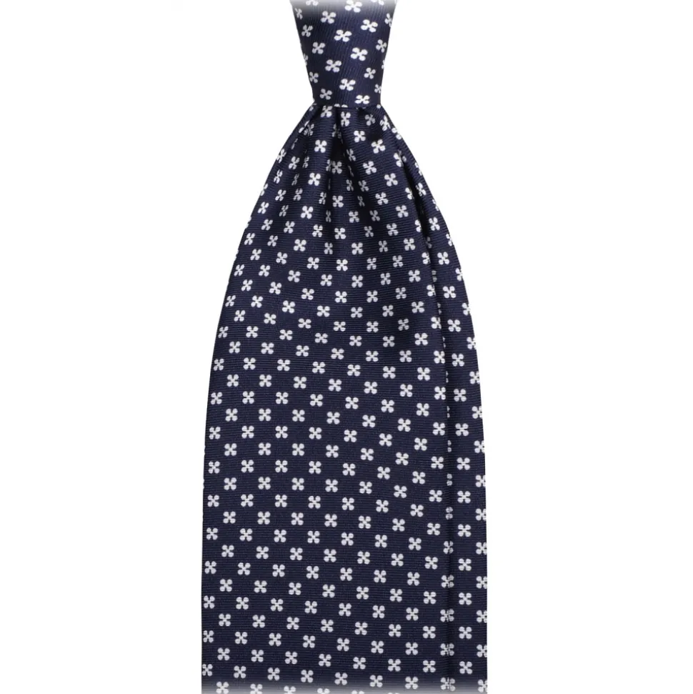 Viola Milano - Clover Floral Selftipped Italian Silk Tie - Navy - Handmade in Italy - Luxury Exclusive Collection - Avvenice