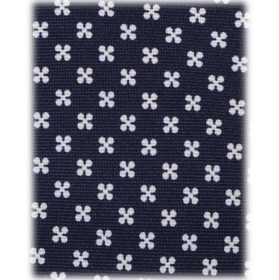 Viola Milano - Clover Floral Selftipped Italian Silk Tie - Navy - Handmade in Italy - Luxury Exclusive Collection - Avvenice