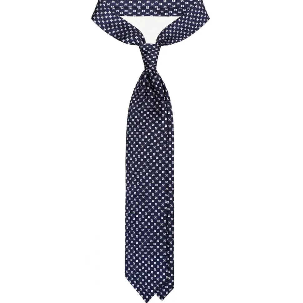 Viola Milano - Clover Floral Selftipped Italian Silk Tie - Navy - Handmade in Italy - Luxury Exclusive Collection - Avvenice