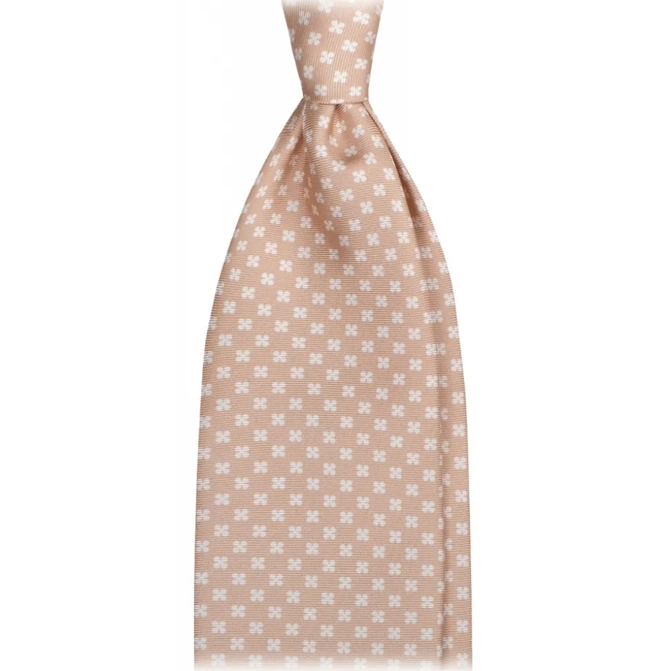 Viola Milano - Clover Floral Selftipped Italian Silk Tie - Sand - Handmade in Italy - Luxury Exclusive Collection - Avvenice