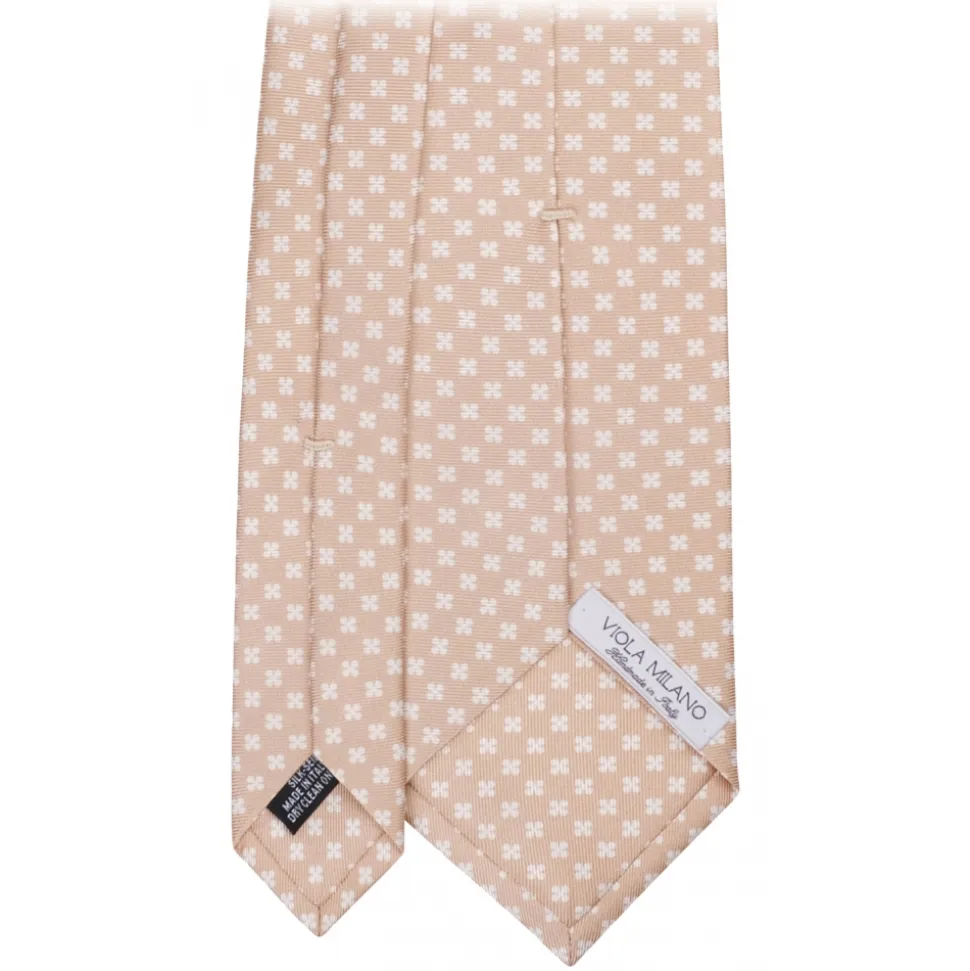 Viola Milano - Clover Floral Selftipped Italian Silk Tie - Sand - Handmade in Italy - Luxury Exclusive Collection - Avvenice