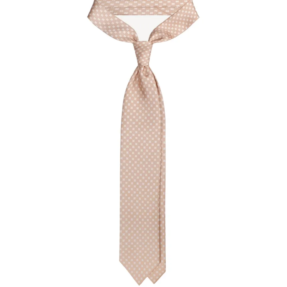 Viola Milano - Clover Floral Selftipped Italian Silk Tie - Sand - Handmade in Italy - Luxury Exclusive Collection - Avvenice
