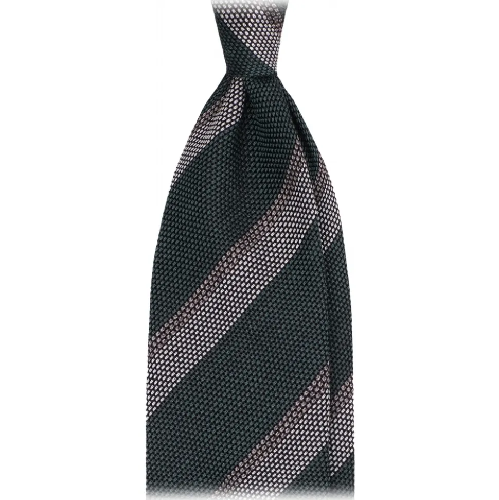 Viola Milano - Club Stripe 3-fold Grenadine Tie - Green Mix - Handmade in Italy - Luxury Exclusive Collection - Avvenice