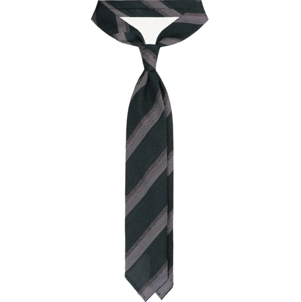 Viola Milano - Club Stripe 3-fold Grenadine Tie - Green Mix - Handmade in Italy - Luxury Exclusive Collection - Avvenice