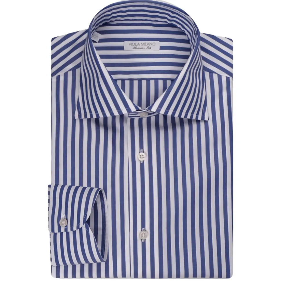 Viola Milano - Como Stripe Cut-Away Collar Dress Shirt - Light Blue/White - Handmade in Italy - Luxury Exclusive Collection - Avvenice