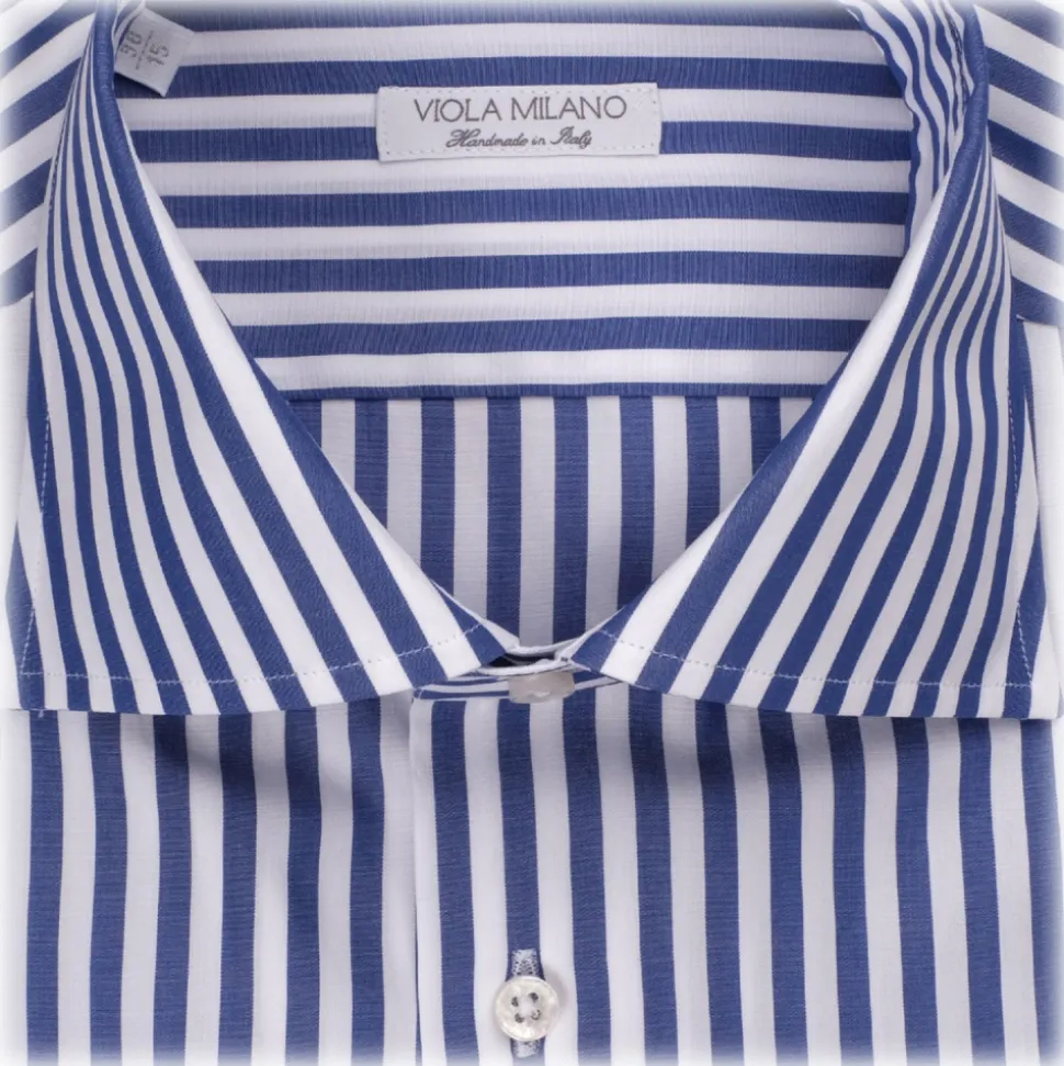 Viola Milano - Como Stripe Cut-Away Collar Dress Shirt - Light Blue/White - Handmade in Italy - Luxury Exclusive Collection - Avvenice