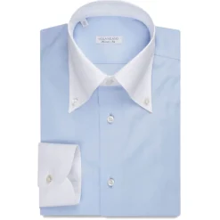 Viola Milano - Contrast Collar Button-Down Collar Dress Shirt - Light Blue - Handmade in Italy - Luxury Exclusive Collection - Avvenice