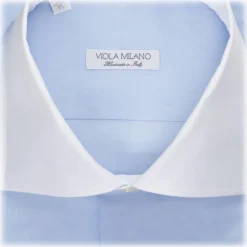 Viola Milano - Contrast Collar Shirt - Blue and White - Handmade in Italy - Luxury Exclusive Collection - Avvenice