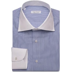 Viola Milano - Contrast Collar Cut-Away Collar Shirt - Navy/White Striped - Handmade in Italy - Luxury Exclusive Collection - Avvenice