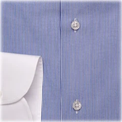 Viola Milano - Contrast Collar Cut-Away Collar Shirt - Navy/White Striped - Handmade in Italy - Luxury Exclusive Collection - Avvenice