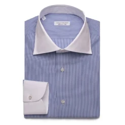 Viola Milano - Contrast Collar Shirt - Navy and White - Handmade in Italy - Luxury Exclusive Collection - Avvenice