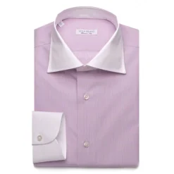 Viola Milano - Contrast Collar Shirt - Viola and White - Handmade in Italy - Luxury Exclusive Collection - Avvenice