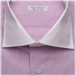 Viola Milano - Contrast Collar Shirt - Viola and White - Handmade in Italy - Luxury Exclusive Collection - Avvenice