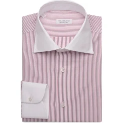 Viola Milano - Contrast Collar Cut-Away Collar Shirt - Red/White Striped - Handmade in Italy - Luxury Exclusive Collection - Avvenice