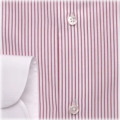 Viola Milano - Contrast Collar Cut-Away Collar Shirt - Red/White Striped - Handmade in Italy - Luxury Exclusive Collection - Avvenice