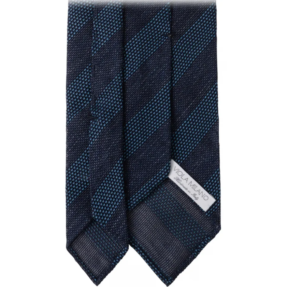 Viola Milano - Contrast Stripe 3-fold Grenadine Tie - Denim Mix - Handmade in Italy - Luxury Exclusive Collection - Avvenice