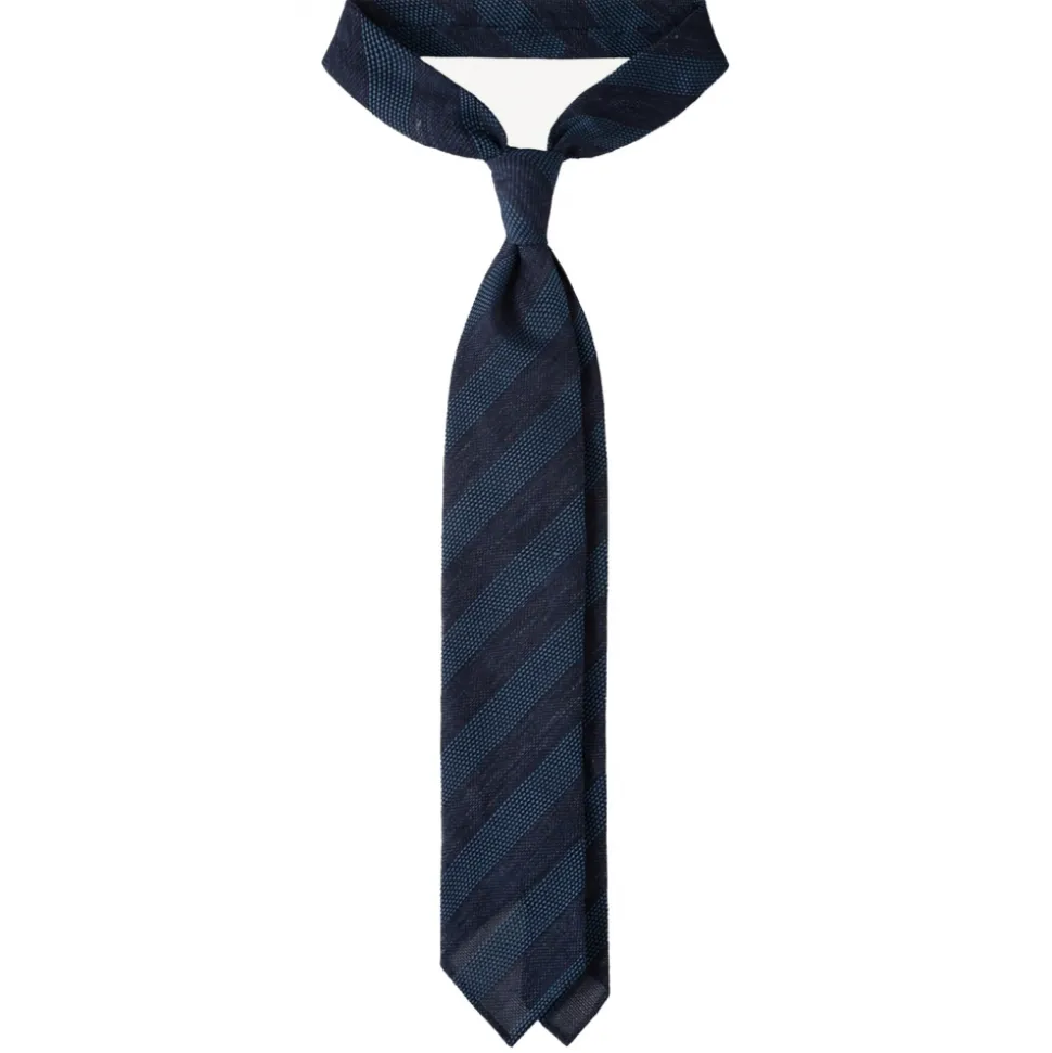 Viola Milano - Contrast Stripe 3-fold Grenadine Tie - Denim Mix - Handmade in Italy - Luxury Exclusive Collection - Avvenice