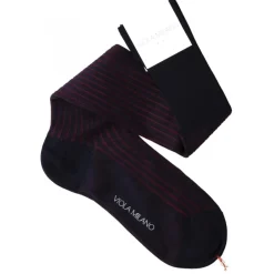 Viola Milano - Contrast Striped Over-The-Calf Cotton Socks - Navy/Wine - Handmade in Italy - Luxury Exclusive Collection - Avvenice