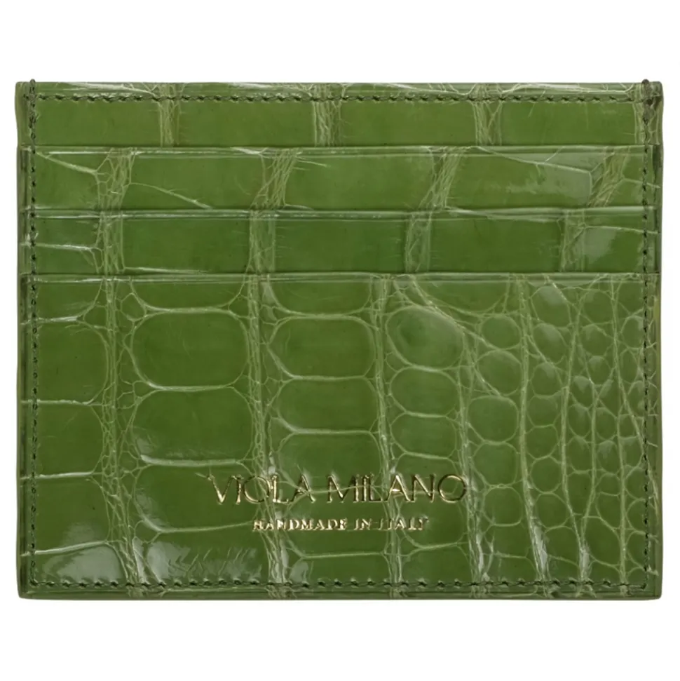 Viola Milano - Crocodile Credit Card Holder - Pistachio - Handmade in Italy - Luxury Exclusive Collection - Avvenice