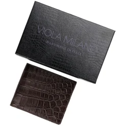 Viola Milano - Crocodile Slim Wallet - Brown - Handmade in Italy - Luxury Exclusive Collection - Avvenice