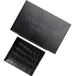 Viola Milano - Crocodile Slim Wallet - Black - Handmade in Italy - Luxury Exclusive Collection - Avvenice