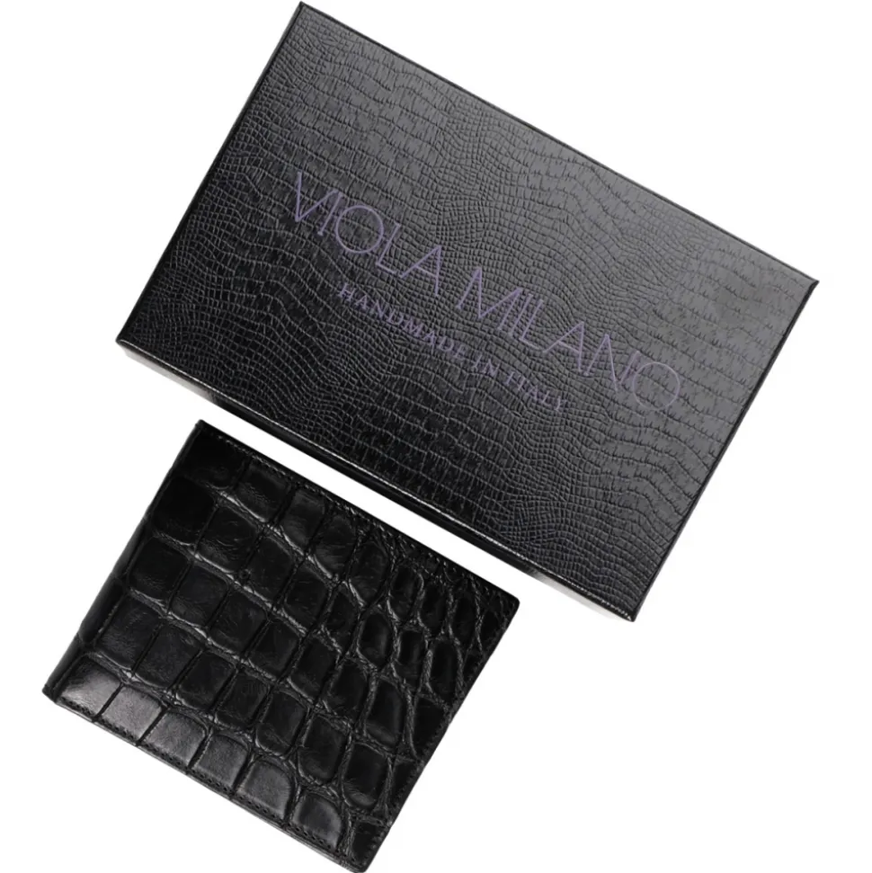 Viola Milano - Crocodile Slim Wallet - Black - Handmade in Italy - Luxury Exclusive Collection - Avvenice
