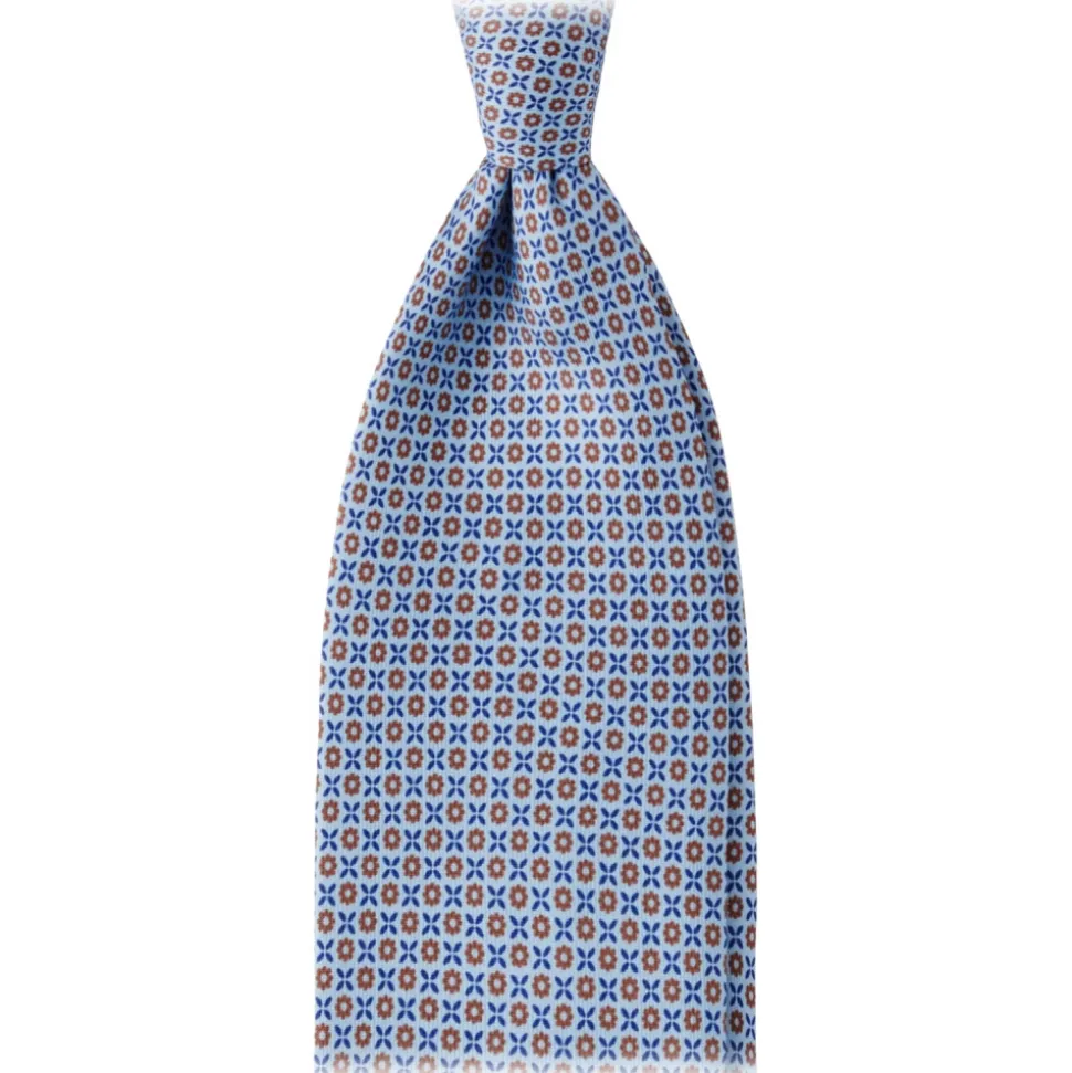 Viola Milano - Cross Floral Selftipped Italian Silk Tie - Light Blue - Handmade in Italy - Luxury Exclusive Collection - Avvenice