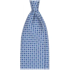Viola Milano - Cross Pattern Handprinted Selftipped Silk Tie - Navy/White - Handmade in Italy - Luxury Exclusive Collection - Avvenice