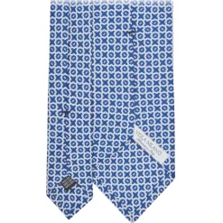Viola Milano - Cross Pattern Handprinted Selftipped Silk Tie - Navy/White - Handmade in Italy - Luxury Exclusive Collection - Avvenice