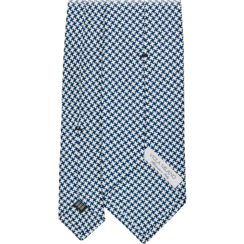 Viola Milano - Cross Pattern Selftipped Silk Tie - Navy/White - Handmade in Italy - Luxury Exclusive Collection - Avvenice