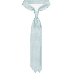 Viola Milano - Cross Pattern Handprinted Selftipped Silk Tie - Menthol/White - Handmade in Italy - Luxury Exclusive Collection - Avvenice