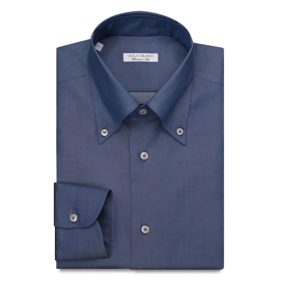 Viola Milano - Denim Chambray Shirt - Handmade in Italy - Luxury Exclusive Collection - Avvenice