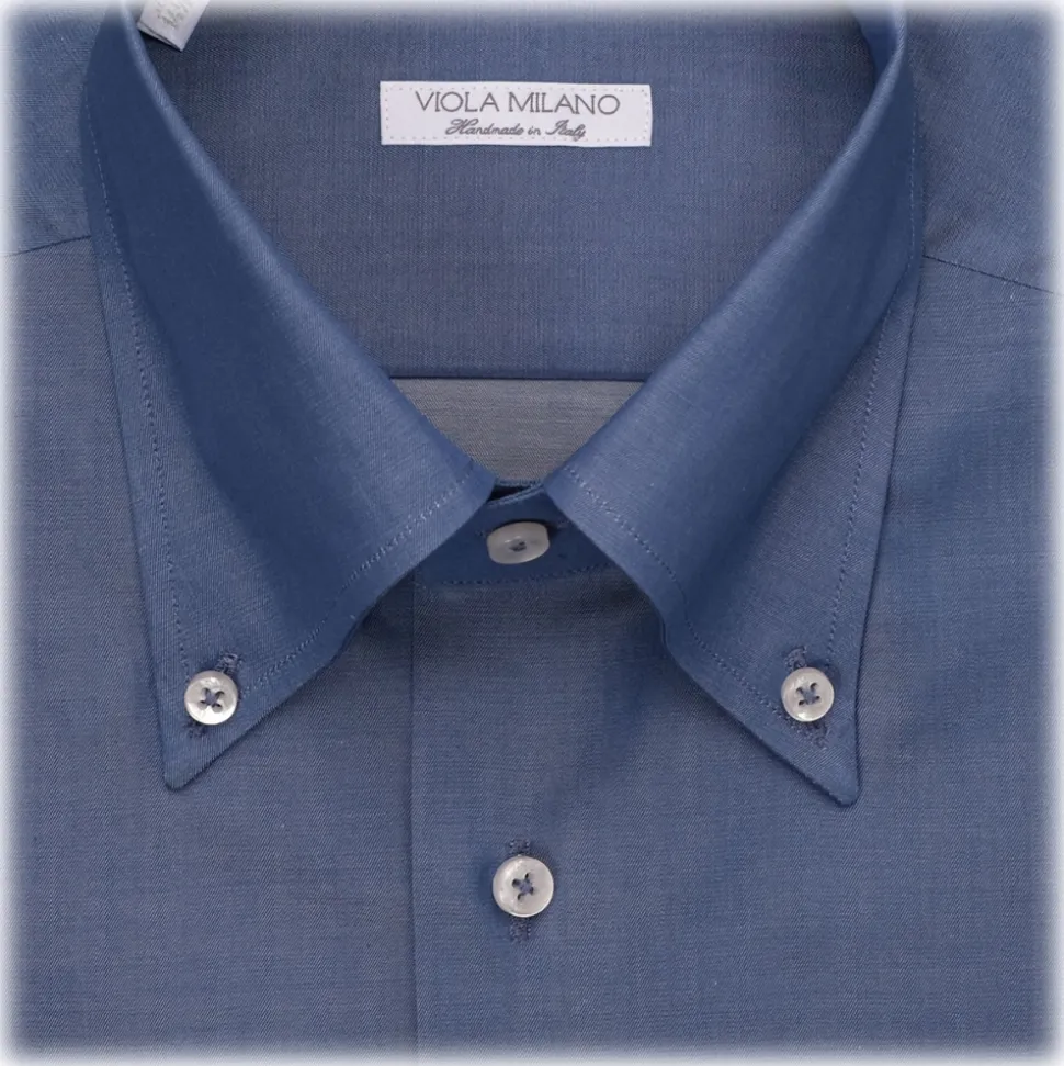 Viola Milano - Denim Chambray Shirt - Handmade in Italy - Luxury Exclusive Collection - Avvenice
