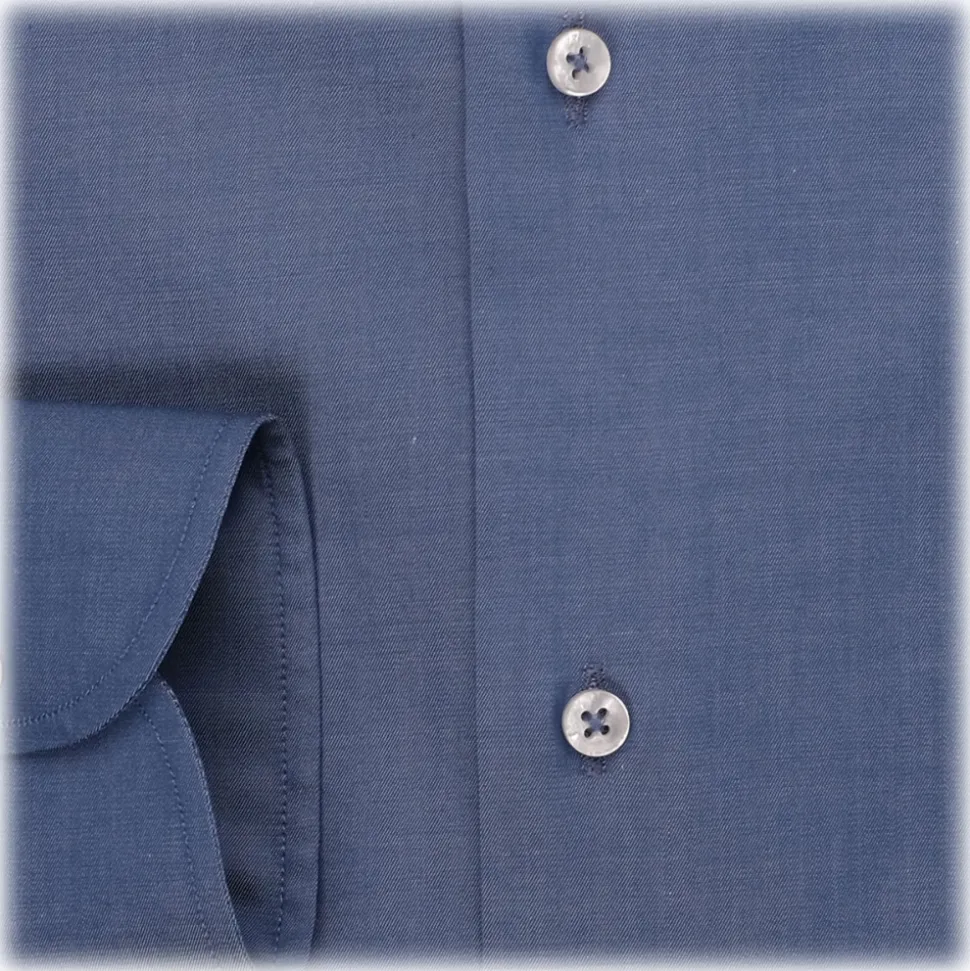 Viola Milano - Denim Chambray Shirt - Handmade in Italy - Luxury Exclusive Collection - Avvenice