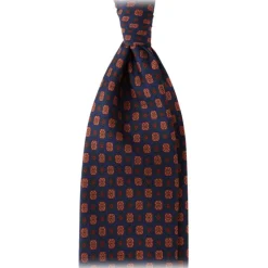 Viola Milano - Diamond Floral Handprinted Ancient Madder Silk Tie – Navy Mix - Made in Italy - Luxury Exclusive Collection - Avvenice
