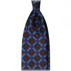 Viola Milano - Diamond Flower Handprinted Ancient Madder Silk Tie - Sea - Made in Italy - Luxury Exclusive Collection - Avvenice