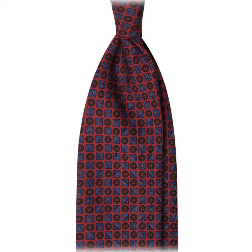 Viola Milano - Diamond Floral Handprinted Ancient Madder Silk Tie - Red - Made in Italy - Luxury Exclusive Collection - Avvenice