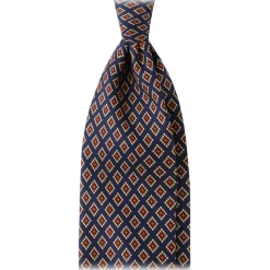 Viola Milano - Diamond Pattern 3-Fold Handprinted Selftipped Silk Tie - Navy - Handmade in Italy - Luxury Exclusive Collection - Avvenice