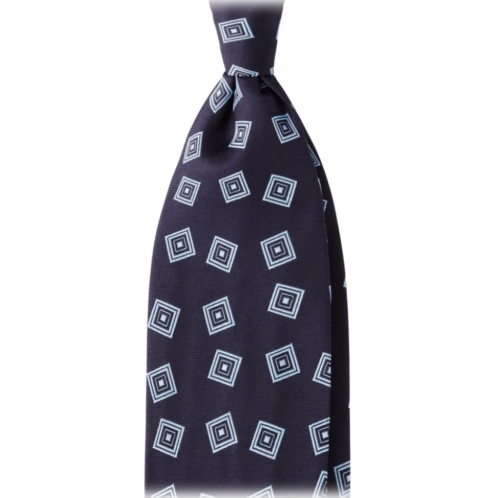 Viola Milano - Diamond Pattern Handrolled Woven Silk Tie - Navy/Sea - Handmade in Italy - Luxury Exclusive Collection - Avvenice