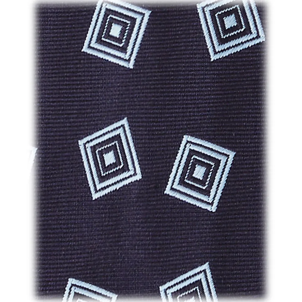 Viola Milano - Diamond Pattern Handrolled Woven Silk Tie - Navy/Sea - Handmade in Italy - Luxury Exclusive Collection - Avvenice
