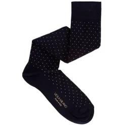 Viola Milano - Dot Over-The-Calf Cotton/Silk Socks - Navy/White - Handmade in Italy - Luxury Exclusive Collection - Avvenice
