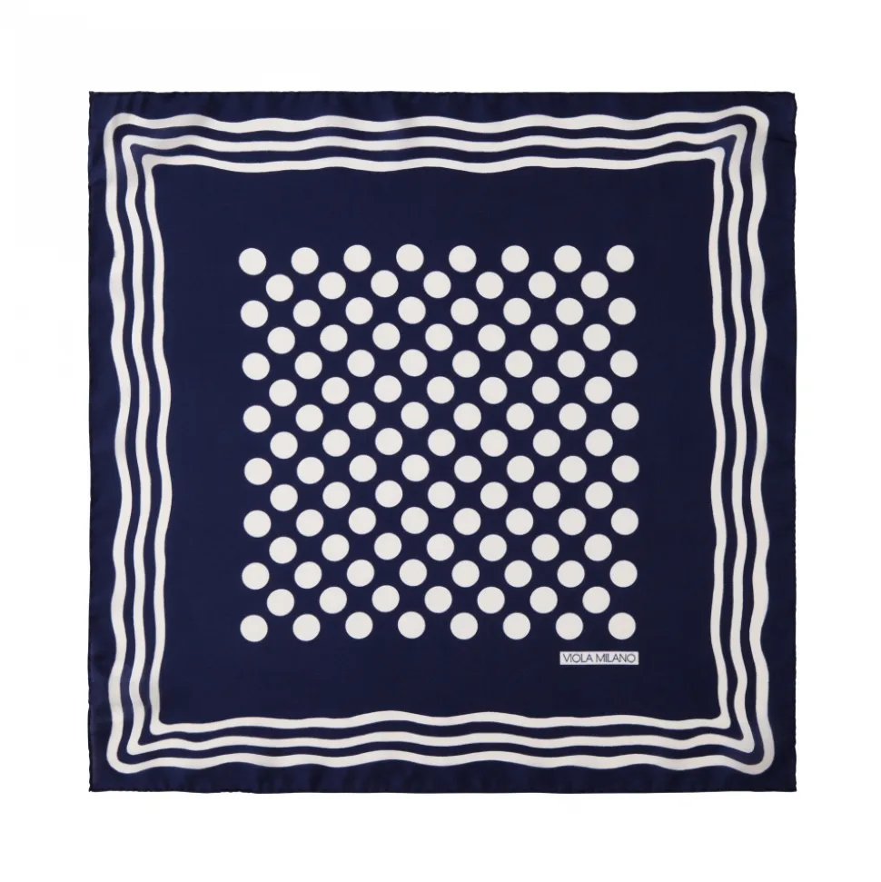Viola Milano - Dot Wave Silk Pocket Square - Navy and White - Handmade in Italy - Luxury Exclusive Collection - Avvenice