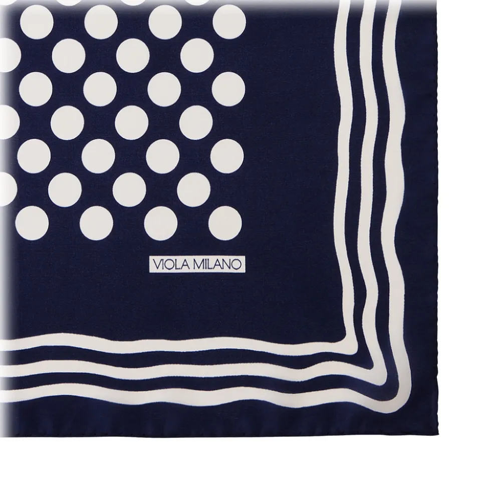 Viola Milano - Dot Wave Silk Pocket Square - Navy and White - Handmade in Italy - Luxury Exclusive Collection - Avvenice