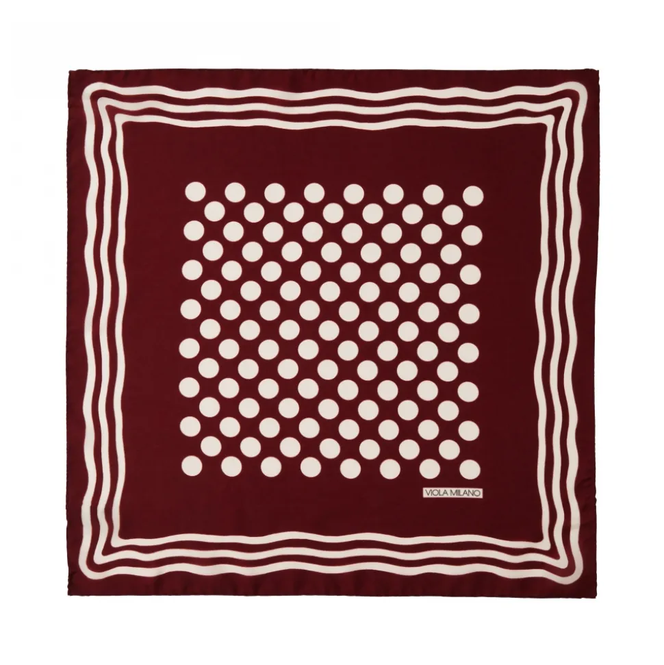 Viola Milano - Dot Wave Silk Pocket Square - Wine and White - Handmade in Italy - Luxury Exclusive Collection - Avvenice