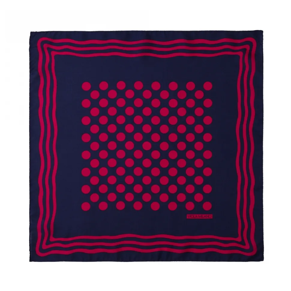 Viola Milano - Dot Wave Silk Pocket Square - Navy and Wine - Handmade in Italy - Luxury Exclusive Collection - Avvenice