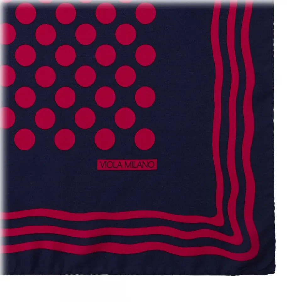 Viola Milano - Dot Wave Silk Pocket Square - Navy and Wine - Handmade in Italy - Luxury Exclusive Collection - Avvenice