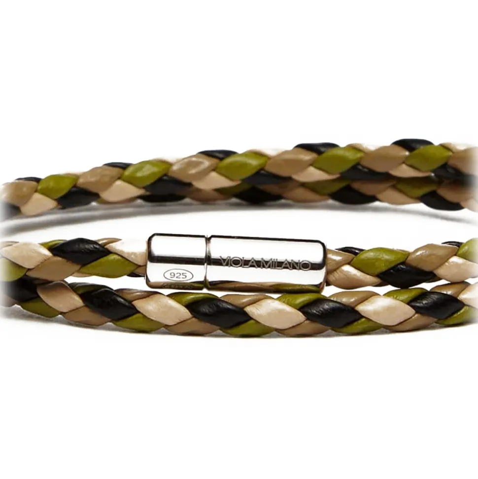 Viola Milano - Double Braided Mix-Tone Italian Leather Bracelet - Camo - Handmade in Italy - Luxury Exclusive Collection - Avvenice