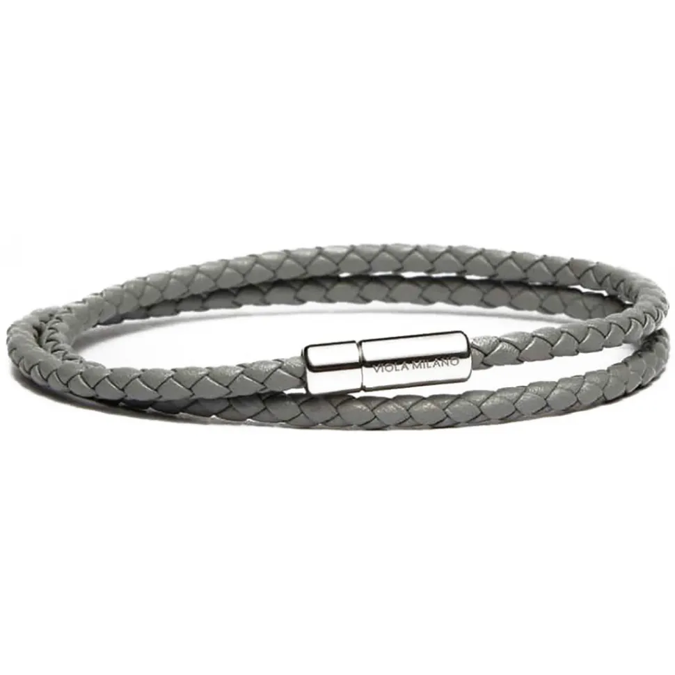 Viola Milano - Double Braided Italian Leather Bracelet - Grey - Handmade in Italy - Luxury Exclusive Collection - Avvenice